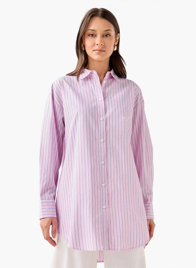 لي كوبر Lee Cooper Regular Fit Striped Longline Shirt with Long Sleeves